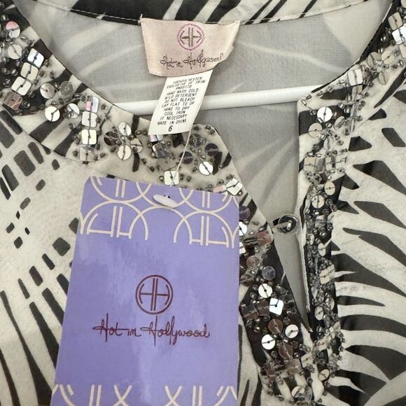 NWT Chic Leaf print dress/tunic/blouse sequin Tropical Boho - size 6 - Picture 2 of 3